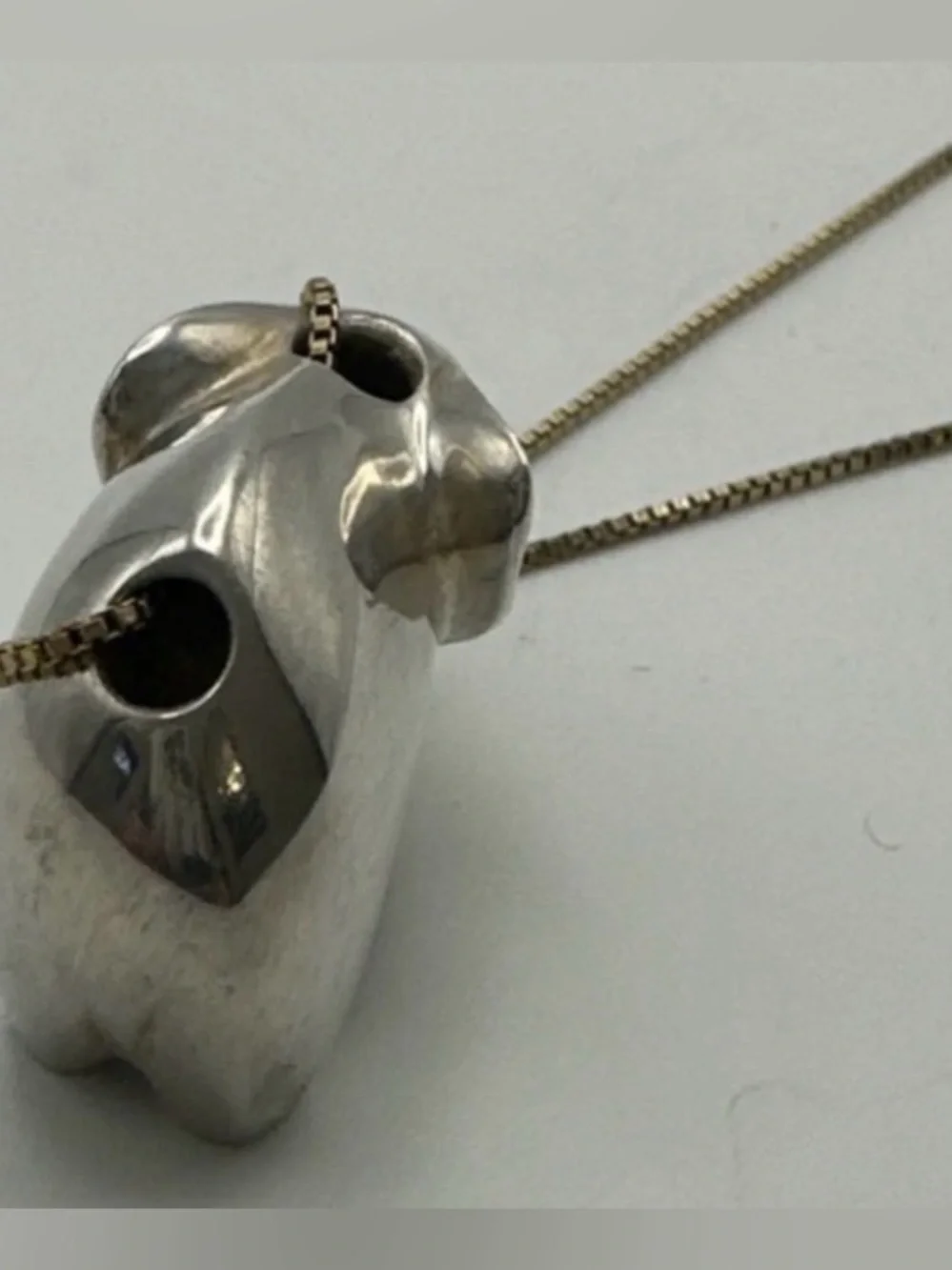 Fetish 925 Elephant Pendant Necklace Native American Sculptural Two Tone 18